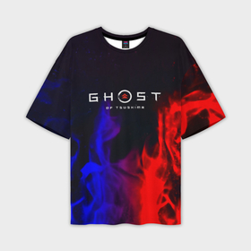 Мужская футболка oversize 3D с принтом Ghost of Tsushima неоновый огонь в Санкт-Петербурге,  |  | Тематика изображения на принте: 