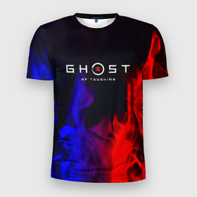 Мужская футболка 3D Slim с принтом Ghost of Tsushima неоновый огонь в Санкт-Петербурге, 100% полиэстер с улучшенными характеристиками | приталенный силуэт, круглая горловина, широкие плечи, сужается к линии бедра | Тематика изображения на принте: 