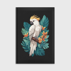 Ежедневник с принтом Попугай какаду и тропические листья в Петрозаводске,  |  | Тематика изображения на принте: 