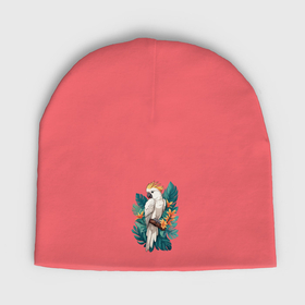 Мужская шапка демисезонная с принтом Попугай какаду и тропические листья в Тюмени,  |  | Тематика изображения на принте: 