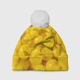 Шапка 3D c помпоном с принтом Желтые шарики в Петрозаводске, 100% полиэстер | универсальный размер, печать по всей поверхности изделия | 