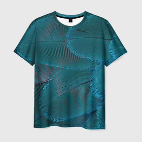 Мужская футболка 3D с принтом Зеленые перья птицы в Тюмени, 100% полиэфир | прямой крой, круглый вырез горловины, длина до линии бедер | Тематика изображения на принте: 