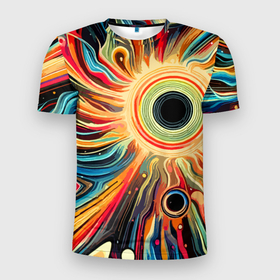 Мужская футболка 3D Slim с принтом Space abstraction   ai art в Кировске, 100% полиэстер с улучшенными характеристиками | приталенный силуэт, круглая горловина, широкие плечи, сужается к линии бедра | Тематика изображения на принте: 