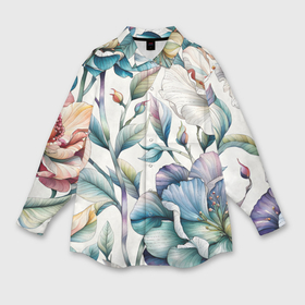 Мужская рубашка oversize 3D с принтом Крупные цветы и листья в акварельной технике в Белгороде,  |  | Тематика изображения на принте: 