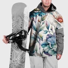 Накидка на куртку 3D с принтом Крупные цветы и листья в акварельной технике в Белгороде, 100% полиэстер |  | Тематика изображения на принте: 