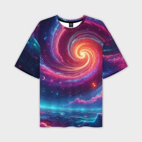 Мужская футболка oversize 3D с принтом Яркая неоновая галактика   нейросеть в Тюмени,  |  | Тематика изображения на принте: 