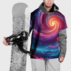 Накидка на куртку 3D с принтом Яркая неоновая галактика   нейросеть в Тюмени, 100% полиэстер |  | Тематика изображения на принте: 