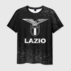 Мужская футболка 3D с принтом Lazio с потертостями на темном фоне в Кировске, 100% полиэфир | прямой крой, круглый вырез горловины, длина до линии бедер | 