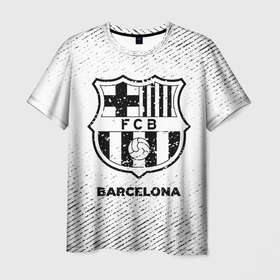 Мужская футболка 3D с принтом Barcelona с потертостями на светлом фоне в Тюмени, 100% полиэфир | прямой крой, круглый вырез горловины, длина до линии бедер | Тематика изображения на принте: 