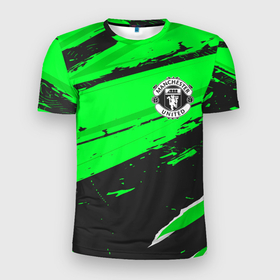Мужская футболка 3D Slim с принтом Manchester United sport green в Кировске, 100% полиэстер с улучшенными характеристиками | приталенный силуэт, круглая горловина, широкие плечи, сужается к линии бедра | Тематика изображения на принте: 
