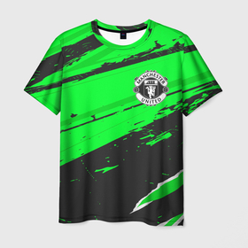 Мужская футболка 3D с принтом Manchester United sport green в Кировске, 100% полиэфир | прямой крой, круглый вырез горловины, длина до линии бедер | Тематика изображения на принте: 