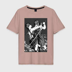 Мужская футболка хлопок Oversize с принтом Человек бензопила Аса Митака Йор в Курске, 100% хлопок | свободный крой, круглый ворот, “спинка” длиннее передней части | Тематика изображения на принте: 