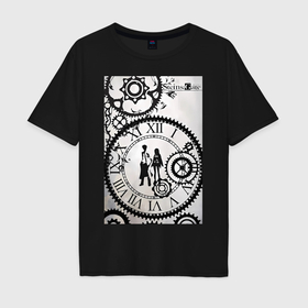 Мужская футболка хлопок Oversize с принтом Врата Штейна Ринтаро Окабэ Курису Макисэ , 100% хлопок | свободный крой, круглый ворот, “спинка” длиннее передней части | Тематика изображения на принте: 