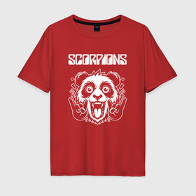 Мужская футболка хлопок Oversize с принтом Scorpions rock panda в Петрозаводске, 100% хлопок | свободный крой, круглый ворот, “спинка” длиннее передней части | 
