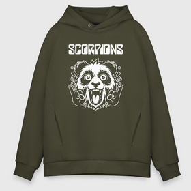 Мужское худи Oversize хлопок с принтом Scorpions rock panda в Петрозаводске, френч-терри — 70% хлопок, 30% полиэстер. Мягкий теплый начес внутри —100% хлопок | боковые карманы, эластичные манжеты и нижняя кромка, капюшон на магнитной кнопке | Тематика изображения на принте: 