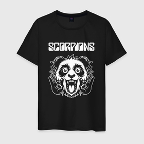 Мужская футболка хлопок с принтом Scorpions rock panda в Петрозаводске, 100% хлопок | прямой крой, круглый вырез горловины, длина до линии бедер, слегка спущенное плечо. | 