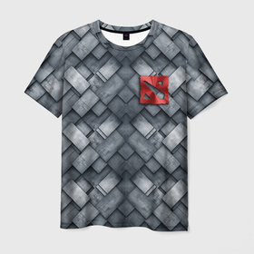 Мужская футболка 3D с принтом Dota   metal texture logo в Санкт-Петербурге, 100% полиэфир | прямой крой, круглый вырез горловины, длина до линии бедер | 