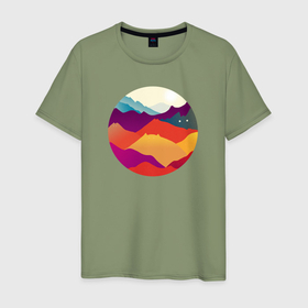 Мужская футболка хлопок с принтом Крадущиеся горы в Курске, 100% хлопок | прямой крой, круглый вырез горловины, длина до линии бедер, слегка спущенное плечо. | 
