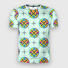 Мужская футболка 3D Slim с принтом Абстракция круг и линии паттерн в Санкт-Петербурге, 100% полиэстер с улучшенными характеристиками | приталенный силуэт, круглая горловина, широкие плечи, сужается к линии бедра | 