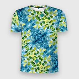 Мужская футболка 3D Slim с принтом Сине зеленое акварельное настроение в Новосибирске, 100% полиэстер с улучшенными характеристиками | приталенный силуэт, круглая горловина, широкие плечи, сужается к линии бедра | 