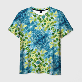 Мужская футболка 3D с принтом Сине зеленое акварельное настроение в Курске, 100% полиэфир | прямой крой, круглый вырез горловины, длина до линии бедер | 