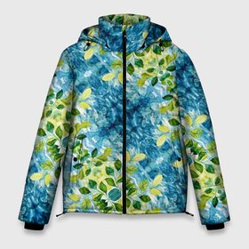 Мужская зимняя куртка 3D с принтом Сине зеленое акварельное настроение в Тюмени, верх — 100% полиэстер; подкладка — 100% полиэстер; утеплитель — 100% полиэстер | длина ниже бедра, свободный силуэт Оверсайз. Есть воротник-стойка, отстегивающийся капюшон и ветрозащитная планка. 

Боковые карманы с листочкой на кнопках и внутренний карман на молнии. | 