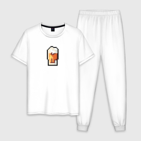 Мужская пижама хлопок с принтом Пиксельный бокал пива в Тюмени, 100% хлопок | брюки и футболка прямого кроя, без карманов, на брюках мягкая резинка на поясе и по низу штанин
 | 