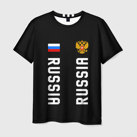 Мужская футболка 3D с принтом Россия три полоски на черном фоне в Белгороде, 100% полиэфир | прямой крой, круглый вырез горловины, длина до линии бедер | 