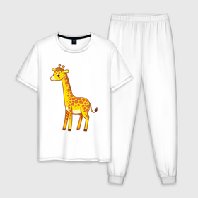 Мужская пижама хлопок с принтом Добрый жираф в Тюмени, 100% хлопок | брюки и футболка прямого кроя, без карманов, на брюках мягкая резинка на поясе и по низу штанин
 | Тематика изображения на принте: 