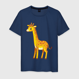 Мужская футболка хлопок с принтом Добрый жираф в Петрозаводске, 100% хлопок | прямой крой, круглый вырез горловины, длина до линии бедер, слегка спущенное плечо. | 