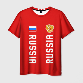 Мужская футболка 3D с принтом Россия три полоски на красном фоне в Курске, 100% полиэфир | прямой крой, круглый вырез горловины, длина до линии бедер | 