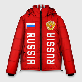 Мужская зимняя куртка 3D с принтом Россия три полоски на красном фоне в Новосибирске, верх — 100% полиэстер; подкладка — 100% полиэстер; утеплитель — 100% полиэстер | длина ниже бедра, свободный силуэт Оверсайз. Есть воротник-стойка, отстегивающийся капюшон и ветрозащитная планка. 

Боковые карманы с листочкой на кнопках и внутренний карман на молнии. | 