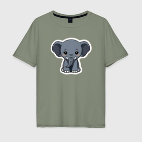 Мужская футболка хлопок Oversize с принтом Красивый африканский слоненок в Новосибирске, 100% хлопок | свободный крой, круглый ворот, “спинка” длиннее передней части | 