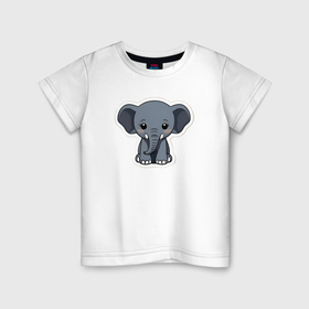 Детская футболка хлопок с принтом Красивый африканский слоненок в Екатеринбурге, 100% хлопок | круглый вырез горловины, полуприлегающий силуэт, длина до линии бедер | 