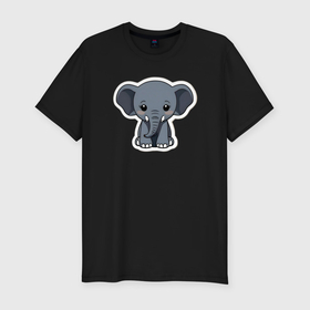Мужская футболка хлопок Slim с принтом Красивый африканский слоненок в Санкт-Петербурге, 92% хлопок, 8% лайкра | приталенный силуэт, круглый вырез ворота, длина до линии бедра, короткий рукав | 