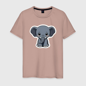 Мужская футболка хлопок с принтом Красивый африканский слоненок в Курске, 100% хлопок | прямой крой, круглый вырез горловины, длина до линии бедер, слегка спущенное плечо. | Тематика изображения на принте: 
