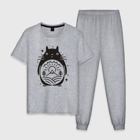 Мужская пижама хлопок с принтом Тоторо и природа в Курске, 100% хлопок | брюки и футболка прямого кроя, без карманов, на брюках мягкая резинка на поясе и по низу штанин
 | 
