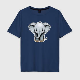 Мужская футболка хлопок Oversize с принтом Веселый африканский слоненок в Новосибирске, 100% хлопок | свободный крой, круглый ворот, “спинка” длиннее передней части | 