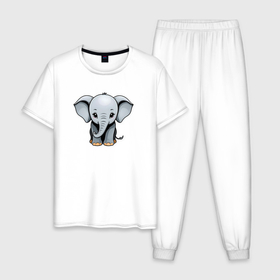 Мужская пижама хлопок с принтом Веселый африканский слоненок в Курске, 100% хлопок | брюки и футболка прямого кроя, без карманов, на брюках мягкая резинка на поясе и по низу штанин
 | Тематика изображения на принте: 