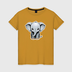 Женская футболка хлопок с принтом Веселый африканский слоненок , 100% хлопок | прямой крой, круглый вырез горловины, длина до линии бедер, слегка спущенное плечо | 