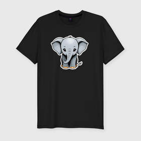 Мужская футболка хлопок Slim с принтом Веселый африканский слоненок в Екатеринбурге, 92% хлопок, 8% лайкра | приталенный силуэт, круглый вырез ворота, длина до линии бедра, короткий рукав | 