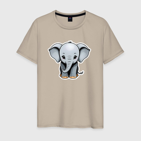 Мужская футболка хлопок с принтом Веселый африканский слоненок в Новосибирске, 100% хлопок | прямой крой, круглый вырез горловины, длина до линии бедер, слегка спущенное плечо. | 
