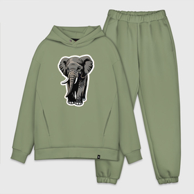Мужской костюм oversize хлопок с принтом Большой африканский слон в Курске,  |  | Тематика изображения на принте: 