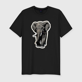 Мужская футболка хлопок Slim с принтом Большой африканский слон в Курске, 92% хлопок, 8% лайкра | приталенный силуэт, круглый вырез ворота, длина до линии бедра, короткий рукав | 