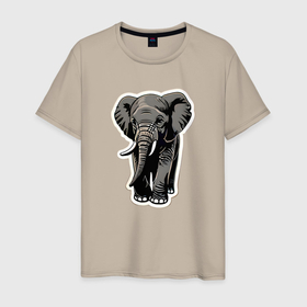 Мужская футболка хлопок с принтом Большой африканский слон в Санкт-Петербурге, 100% хлопок | прямой крой, круглый вырез горловины, длина до линии бедер, слегка спущенное плечо. | 