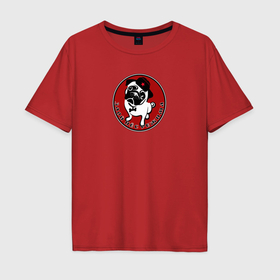 Мужская футболка хлопок Oversize с принтом Мопс в шапке злой пёс , 100% хлопок | свободный крой, круглый ворот, “спинка” длиннее передней части | Тематика изображения на принте: 