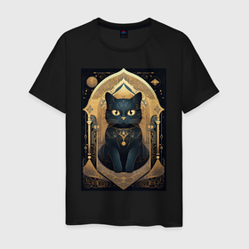 Мужская футболка хлопок с принтом Black gold cat в Кировске, 100% хлопок | прямой крой, круглый вырез горловины, длина до линии бедер, слегка спущенное плечо. | 