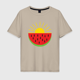 Мужская футболка хлопок Oversize с принтом Арбузное лето в Кировске, 100% хлопок | свободный крой, круглый ворот, “спинка” длиннее передней части | 