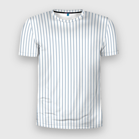 Мужская футболка 3D Slim с принтом Белый в голубую тонкую полоску в Петрозаводске, 100% полиэстер с улучшенными характеристиками | приталенный силуэт, круглая горловина, широкие плечи, сужается к линии бедра | 