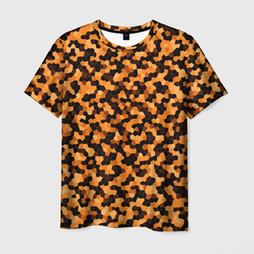 Мужская футболка 3D с принтом Золотистый коричневый паттерн мозаика в Кировске, 100% полиэфир | прямой крой, круглый вырез горловины, длина до линии бедер | 